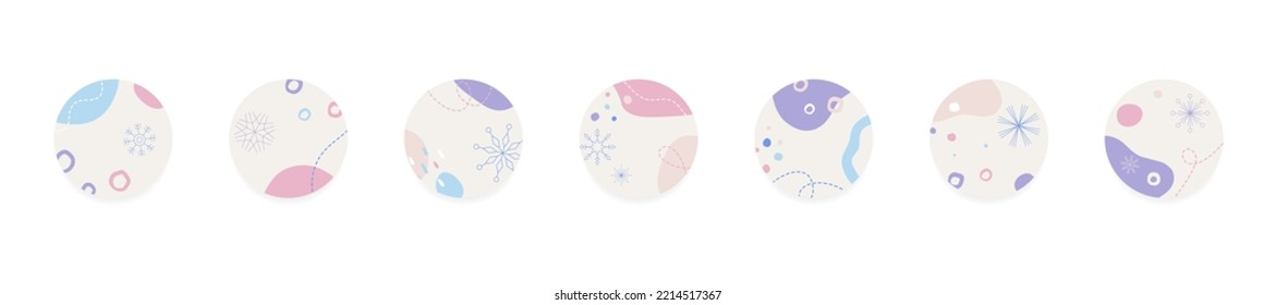 Winter social media highlights. Abstract modern rounded labels with snowflakes and Christmas colorful style. Winter seasonal social media decorative elements.