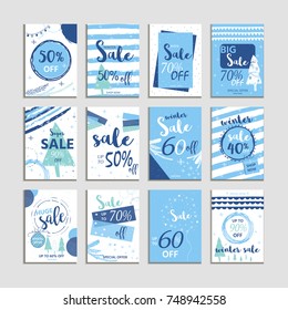 Winter social media sale banners and ads, web template collection.  Christmas vector illustration for mobile website posters, email and newsletter designs, promotional material