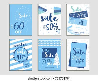 Winter social media sale banners and ads, web template collection.  Christmas vector illustration for mobile website posters, email and newsletter designs, promotional material