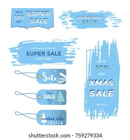 Winter social media sale banners and ads, web template collection.  Christmas vector illustration for mobile website posters, email and newsletter designs, promotional material