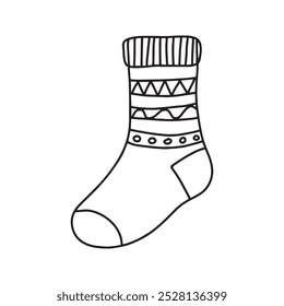 Meia de inverno em estilo doodle. Vetor