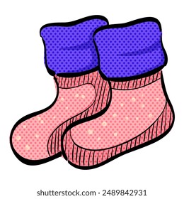 Winter sock halftone icon hand drawn color vector illustration