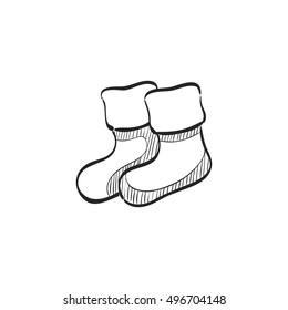 Winter sock icon in doodle sketch lines.
