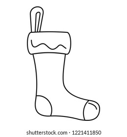 Winter sock icon. Outline winter sock vector icon for web design isolated on white background