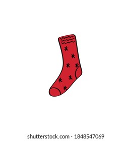 Winter sock with snowflakes isolated on white background. Vector cartoon illustration
