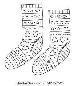  winter socks doodle vector illustration. christmas socks coloring page