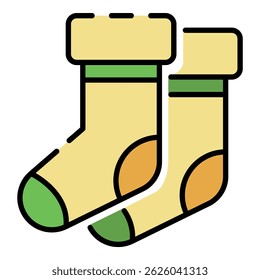 Winter socks icon. Outline winter socks vector icon color flat isolated on white