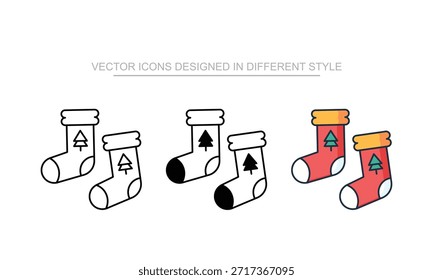 Iconos de los calcetines del invierno fijados en diverso estilo con el fondo blanco