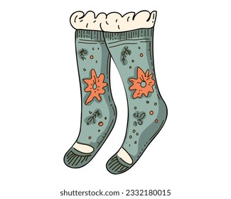 Calcetines de invierno aislados sobre fondo blanco,
ilustración vectorial