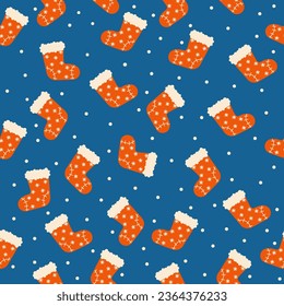 Winter socks seamless. Christmas pattern for wrapping paper and new year fabrics and linens and festive accessories and kids clothes print. Vector illustration