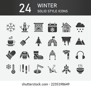 Winter solid icon collection, contains such icons as winter activity, snowflake, weather and winter clothing. Winter silhouette icons collection, Simple web icons set. Editable stroke Icons.