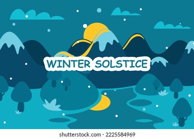 Winter Solstice background. Design with winter landscape. Vector illustration.