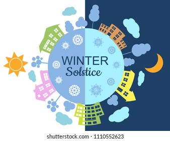 Winter Solstice concept on december 21. Vector illustration