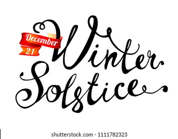 Winter solstice. December 21. Hand written doodle vector word on white background