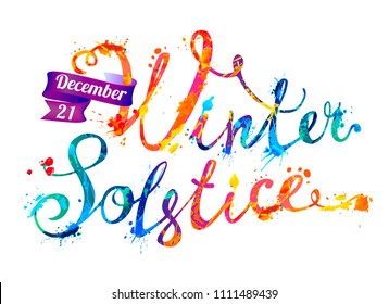 Winter solstice. December 21. Vector watercolor splash paint