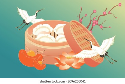 Winter solstice eating dumplings national tide illustration spring festival food catering event poster