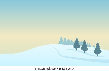 Winter solstice landscape over a snowy hill, vector art illustration.