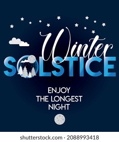 winter solstice lettering vector typography. hand drawn calligraphy winter soltice enjoy the longest night letter for background poster banner. isolated illustration.
