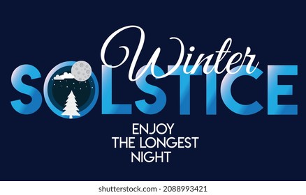 winter solstice lettering vector typography. hand drawn calligraphy winter soltice enjoy the longest night letter for background poster banner. isolated illustration.
