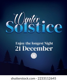 winter solstice lettering vector typography. hand drawn calligraphy winter soltice enjoy the longest night letter for background poster banner. isolated illustration.
