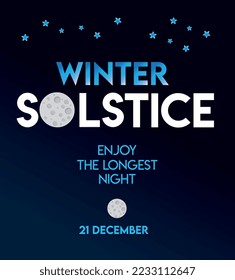 winter solstice lettering vector typography. hand drawn calligraphy winter soltice enjoy the longest night letter for background poster banner. isolated illustration.
