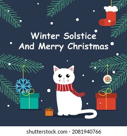 Winter Solstice. Merry Christmas. Banner vector illustration for background, greeting card, and postcard.