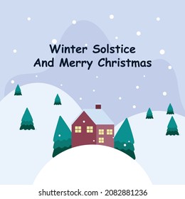 Winter Solstice. Merry Christmas. Banner vector illustration for background, greeting card, and postcard.