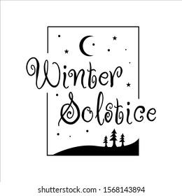 winter soltice lettering vector typography. hand drawn calligraphy winter soltice enjoy the longest night letter for background poster banner. isolated illustration.