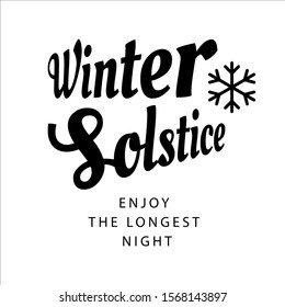 winter soltice lettering vector typography. hand drawn calligraphy winter soltice enjoy the longest night letter for background poster banner. isolated illustration.