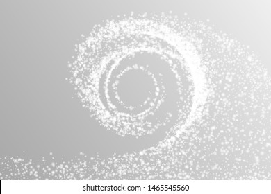 Winter sparkling glitter shine trail. Abstract light wave of white snow particles. Vector glittery twirl with shiny snowflakes