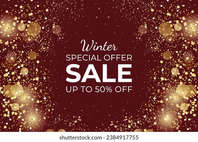 Cartel de oferta especial de invierno. Conceptos de ilustración vectorial para diseño gráfico y web, banner de medios sociales, material de marketing. Elemento de diseño dorado de color brillante de Año Nuevo. Tarjeta o cartel.