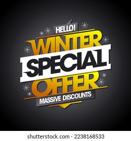 Winter special offer, massive discounts, vector sale web banner template iwth golden lettering