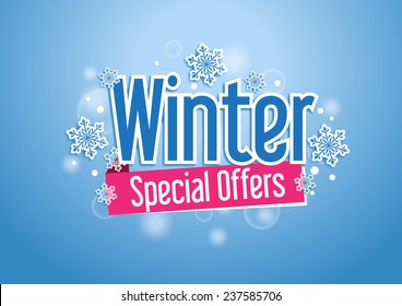 Winter Special Offers Word with Snows in Beautiful Blue Background