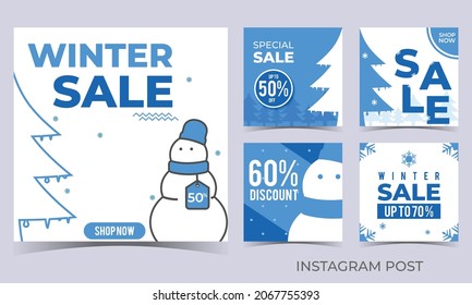 Winter Special Sale. Set Of 5 Simple Background Vector Flat Style. Suitable For Instagram Post, Cover Or Poster.