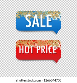 Winter Speech Bubble With Snowflake Border Transparent Background With Gradient Mesh, Vector Illustration