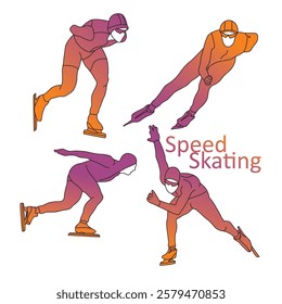 winter speed skating, yellow purple gradient silhouette vector collection, skaters