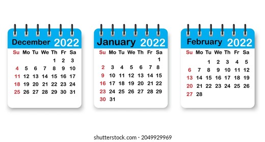 Winterspirale 2022 Tagebücher. Blaue Kalenderseite. Organisierender Hintergrund. Feiertage. Vektorgrafik. Stockbild. 