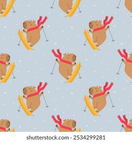 Winter sport activities pattern with capybaras