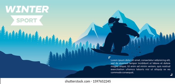 Winter Sport Banner. Snowboarding Horizontal Banner Vector Illustration