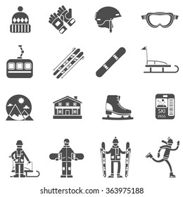 Winter Sport Black Icons Set With Extreme Snow Activities Items Isolated Vector Illustration