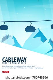 Winter Sport. Cableway. Mountain landscape. Snowboarder in motion Vector illustration