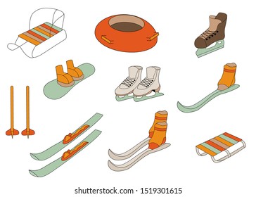 Winter sport collection. Color illustration of winter games.