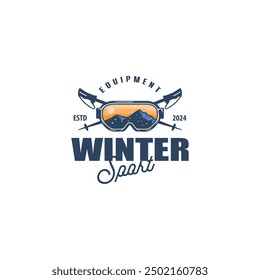 Vector de diseño de logotipo de tienda de accesorios de equipamiento deportivo de invierno. Invierno Logos, emblemas y diseño de esquí