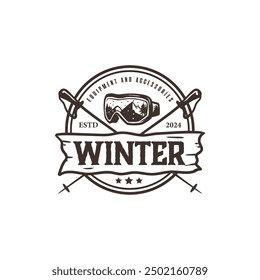 Vector de diseño de logotipo de tienda de accesorios de equipamiento deportivo de invierno. Invierno Logos, emblemas y diseño de esquí