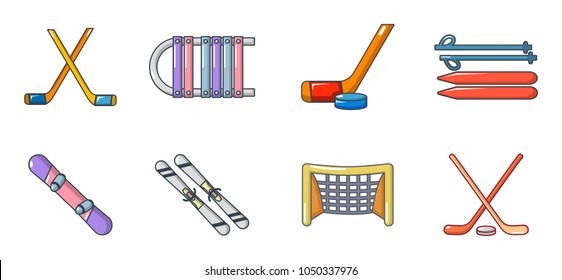Winter sport equipment icon set. Cartoon set of winter sport equipment vector icons for web design isolated on white background