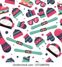 Winter sport equipment seamless pattern background vector