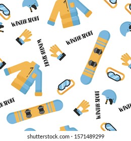 Winter sport equipment seamless pattern background vector