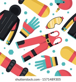 Winter sport equipment seamless pattern background vector