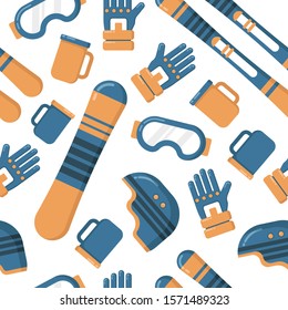 Winter sport equipment seamless pattern background vector