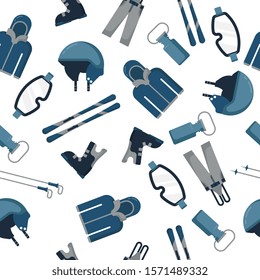 Winter sport equipment seamless pattern background vector